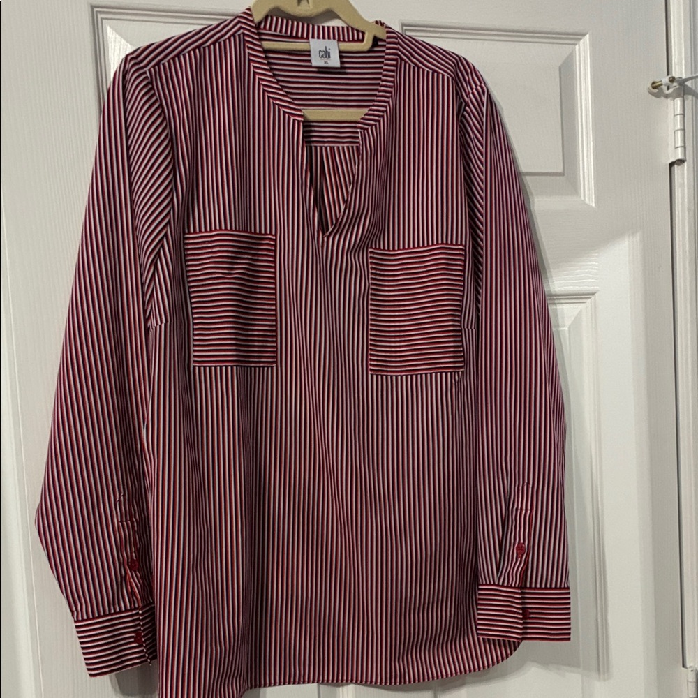 CAbi Striped Red and White Tunic Top